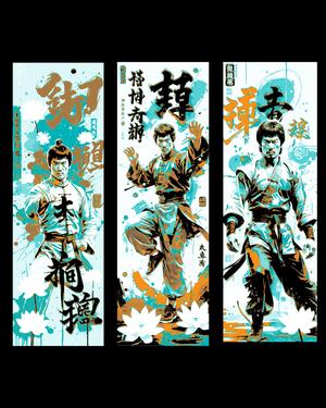 Asian inspired depictions of masters of Karate and Kung Fu - Set of Bookmarks