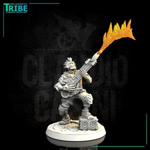 (0110) Male rocker post apocalyptic sci-fi with guitar and flamethrower