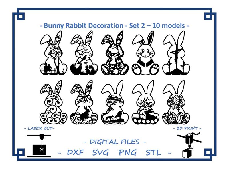 Bunny Rabbit decoration - Set 2 - 10 models Bundle