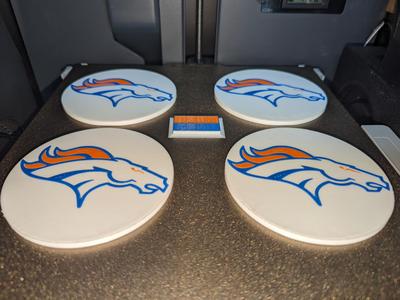 Denver Broncos Four Drink Coasters With Holder