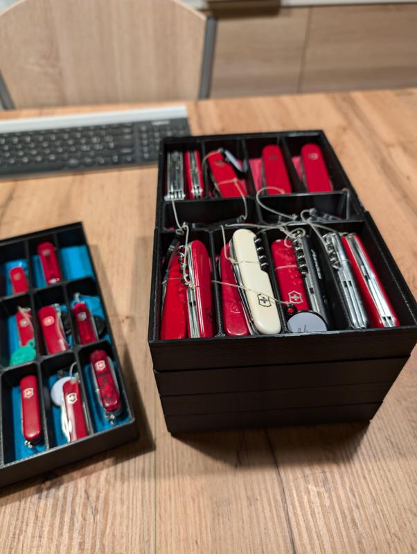 Stackable container for Swiss Army knives