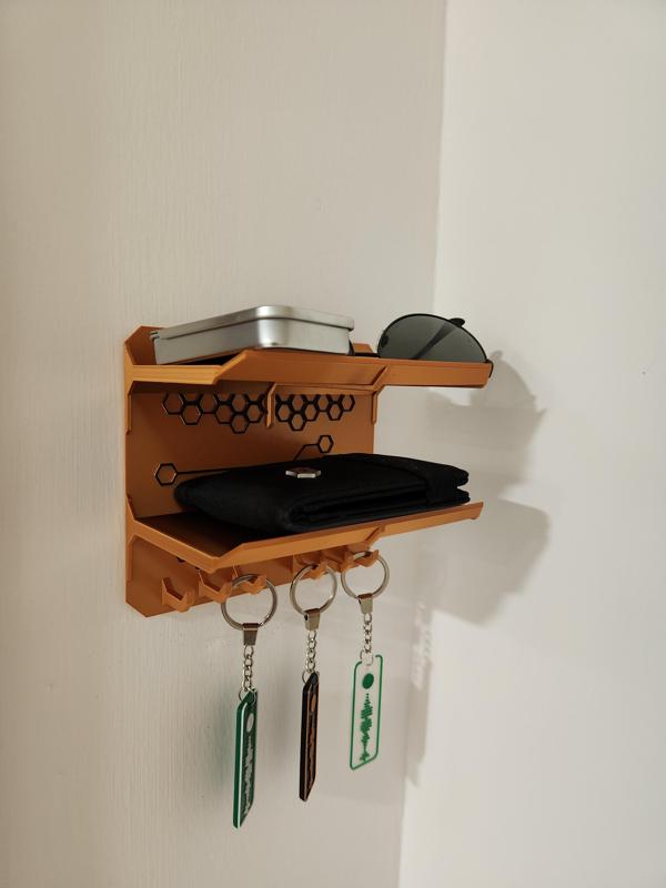Wall-Mounted Keyholder with Dual Trays - with Hexagons!