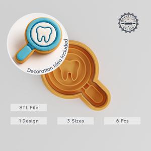 Magnify Glass Shape Cutter & Stamp, Cookie & Fondant Perfect, Dental Themed, S/M/L, 6-Piece Set PRODUCT_503
