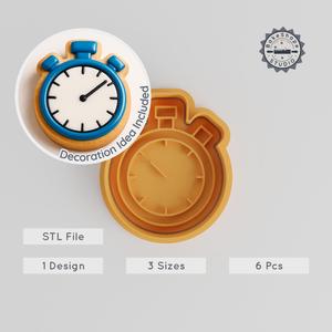 Stopwatch Shape Cutter & Stamp, Perfect for Cookies & Fondant, 3 Sizes S/M/L, 6-Piece Set PRODUCT_596