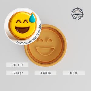 Nervous Laughter Cookie Cutter & Stamp Set, 3 Sizes, Emoji Face Design for Fondant, Pastry, Baking PRODUCT_800
