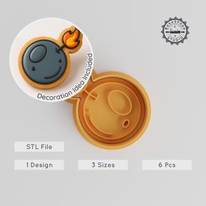 Bomb Shape Cutter & Stamp Set, Perfect for Cookies & Fondant, 3 Sizes, Game Element 3D Print STL PRODUCT_689