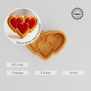 Heart Shape Cutter & Stamp Set, Perfect for Cookies & Fondant, 3 Sizes, 6 Pieces, Love Valentine Romantic Theme PRODUCT_230