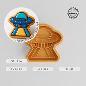 UFO Cookie Cutter & Stamp Set, Spaceship Shape, 3 Sizes, Fondant & Baking Alien Theme, Spacecraft Baking Accessories PRODUCT_169