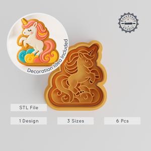 Unicorn Cookie Cutter & Stamp Set, Magic Horse, Fantasy, Rainbow Shapes, S/M/L, Perfect for Fondant & Cookies PRODUCT_995