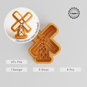 Windmill Shape Cutter & Stamp Set, Perfect for Cookies & Fondant, Sizes S/M/L, 6-Piece Building & Farm Design Collection PRODUCT_2850