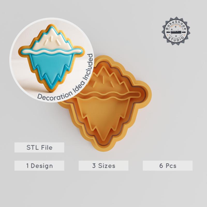 Ice Berg Shape Cutter & Stamp Set, Cookie & Fondant Decor, 3 Sizes, 6 Piece Nature Design PRODUCT_1108