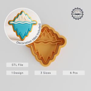 Ice Berg Shape Cutter & Stamp Set, Cookie & Fondant Decor, 3 Sizes, 6 Piece Nature Design PRODUCT_1108