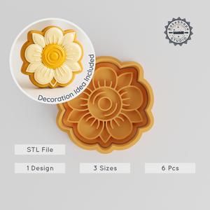 Flower Shape Cutter & Stamp, Perfect for Cookies & Fondant, Day of the Dead Theme, 3 Sizes, 6 Piece Set PRODUCT_945