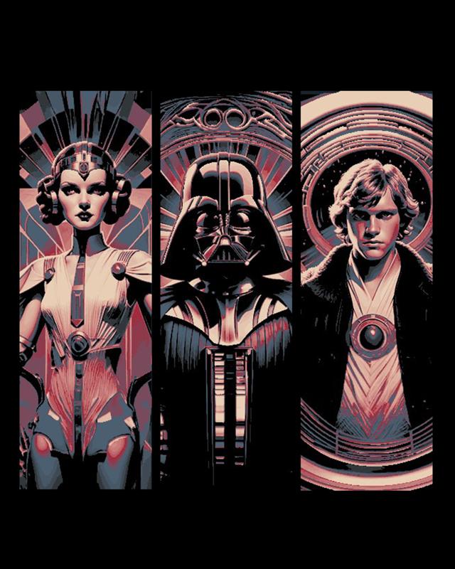 Neo Art Deco Style Portraits of Star Wars Characters Luke, Leia and Darth Vader - Set of bookmarks