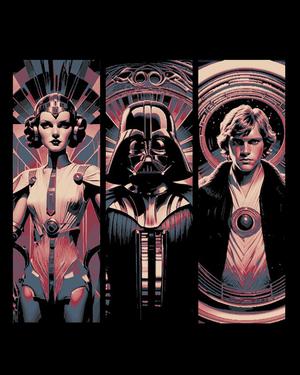 Neo Art Deco Style Portraits of Star Wars Characters Luke, Leia and Darth Vader - Set of bookmarks