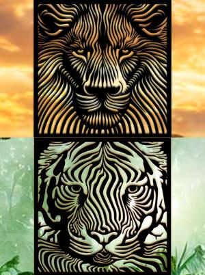 Tiger & Lion Wall Art Two Jungle Cats Wall Decor optical Illusion 3D Decorations