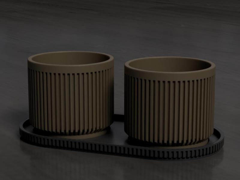 Elegant Ribbed Planter Set with Tray