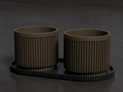 Elegant Ribbed Planter Set with Tray