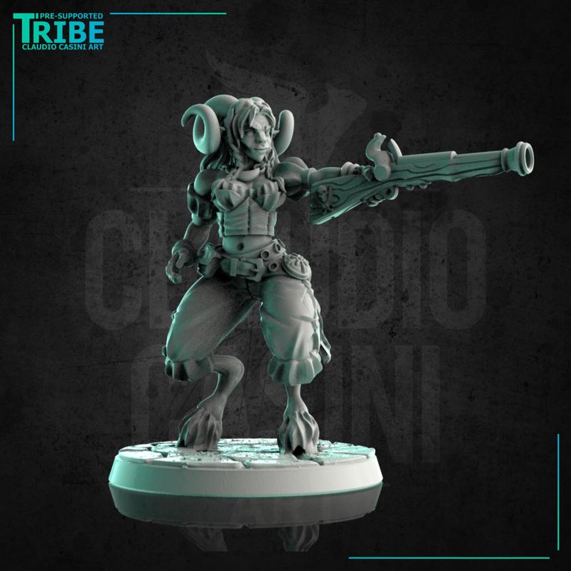 (0197) Female faun satyr pirate with rifle