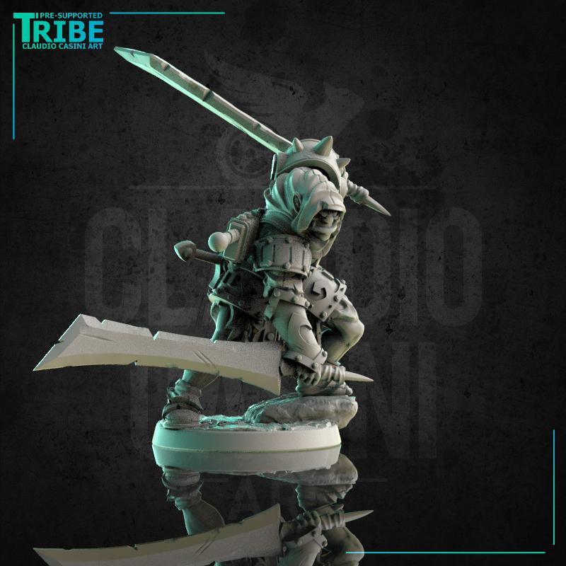 (0180) Male orc half-orc ranger warrior assassin rogue thief with two swords and cape