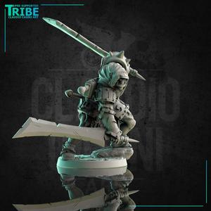 (0180) Male orc half-orc ranger warrior assassin rogue thief with two swords and cape