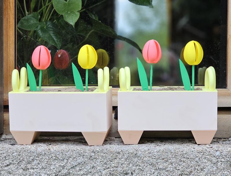 Window edge flower pot with infinite handles and pyramid feet. More heigth and less depth.