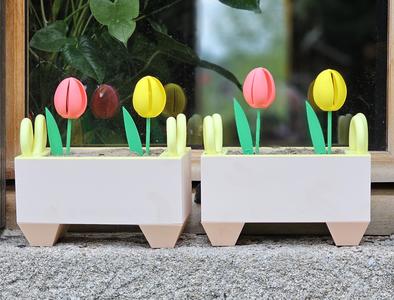 Window edge flower pot with infinite handles and pyramid feet. More heigth and less depth.