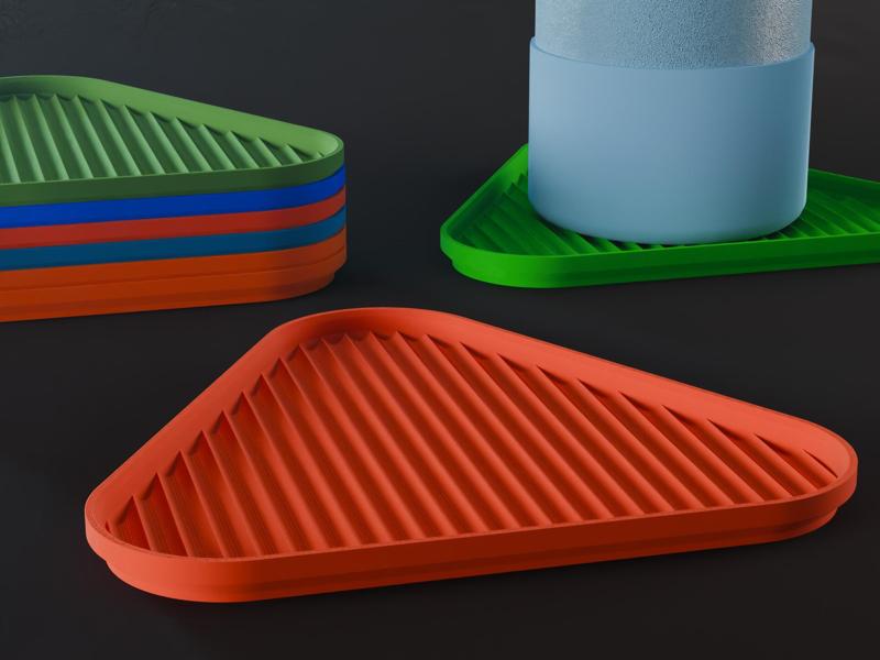 Stackable Scalloped Reverse Triangle Coaster Set 3D Print STL File | 3 Sizes 