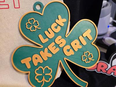 Luck Takes Grit -Reversible Shamrock Hanging Sign 