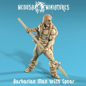Barbarian Spearman - Savage Tribal Warrior STL Miniature