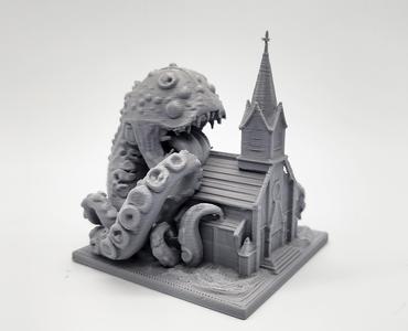 Cosmic Horror eating a Church Miniature