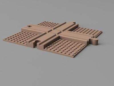 Crossing Rails with LegoBricks plate (wooden rail)