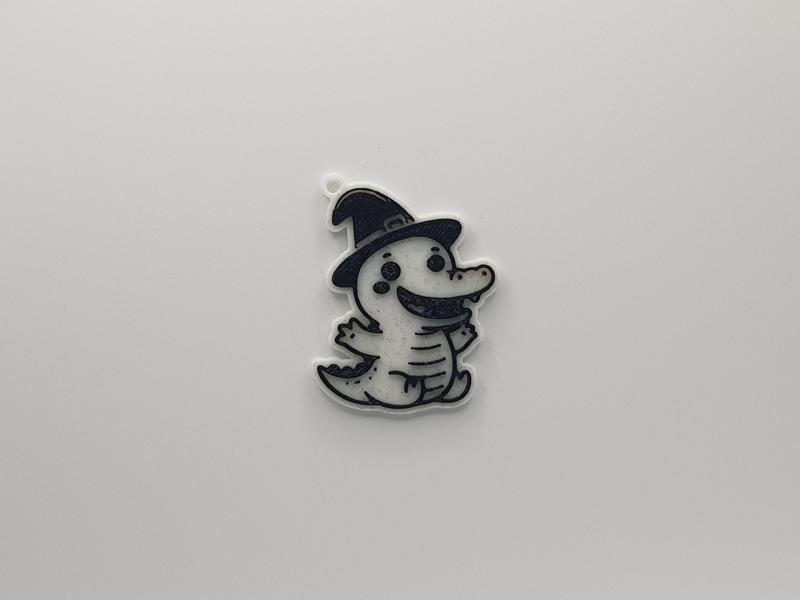 Cute Crocodile with Witch Hat Keychain