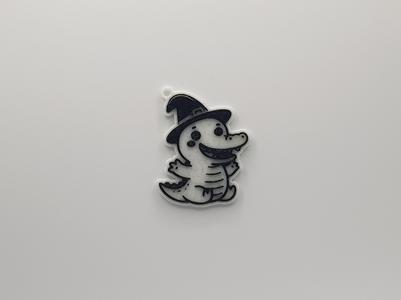 Cute Crocodile with Witch Hat Keychain