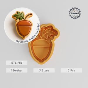 Acorn Shape Cutter & Stamp Set, Forest Nut Cookie & Fondant Tool, Nature Seed, Autumn Decoration, 6-Piece, S/M/L Sizes PRODUCT_1040