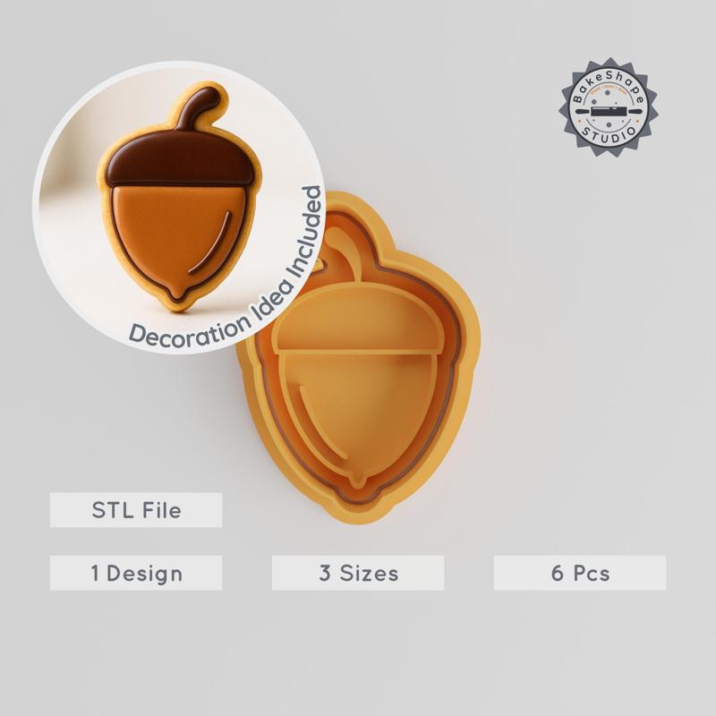 Acorn Shape Cutter & Stamp Set, Forest Nut Cookie & Fondant Tool, 3 Sizes, 6 Pieces, Nature & Autumn Cake Decoration PRODUCT_1039