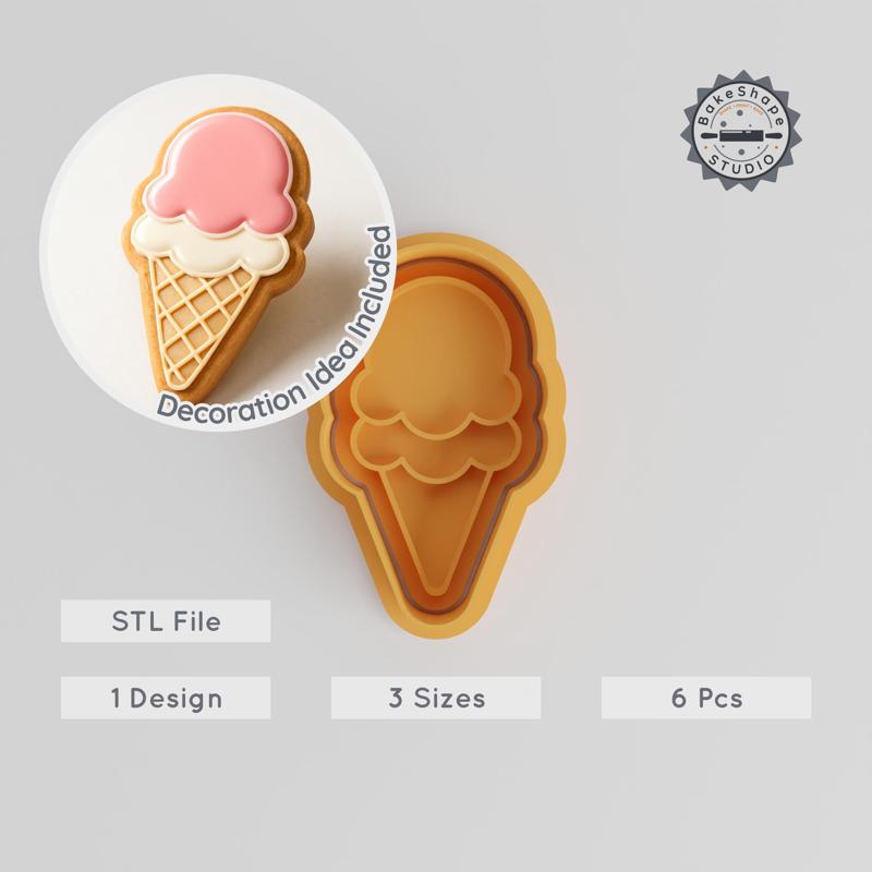 Ice Cream Shape Cutter & Stamp Set, Perfect for Cookies & Fondant, 3 Sizes, Summer & Vacation Theme PRODUCT_1954