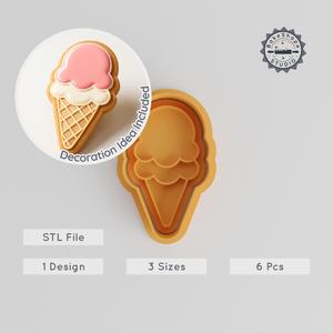 Ice Cream Shape Cutter & Stamp Set, Perfect for Cookies & Fondant, 3 Sizes, Summer & Vacation Theme PRODUCT_1954