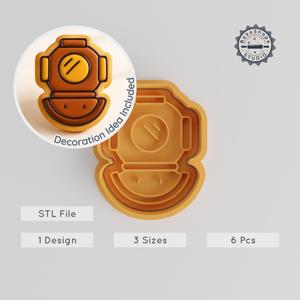 Antique Diving Helmet Shape Cutter & Stamp, 3 Sizes S/M/L, Cookie & Fondant Decoration Set PRODUCT_1092