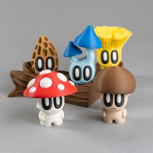 Blob Mushrooms - Mini Mushroom Collectible Art Toy with Stump Holder