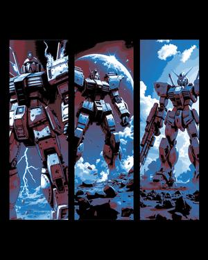Fanart of some big robot warriors - Standing tall and ready for battle - set of bookmarks