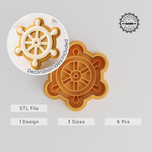 Pirate Steering Wheel Shape Cutter & Stamp, 3 Sizes, Cookie & Fondant Nautical Ship Helm Design Set PRODUCT_1123
