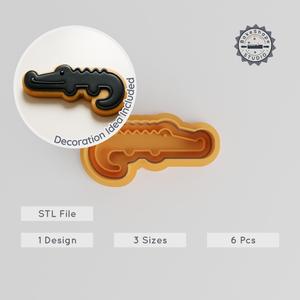 Black Caiman Cookie Cutter & Stamp Set, Jungle Reptile Design, 6-Piece Collection, Perfect for Cookies & Fondant, S/M/L Sizes PRODUCT_66
