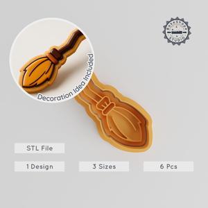 Magic Broom Shape Cutter & Stamp Set, Cookie & Fondant, 3 Sizes, 6 Pieces, Wizard & Witch Theme PRODUCT_243