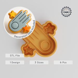 Asteroid Shape Cutter & Stamp Set, Cookie & Fondant Molds, Jurassic Prehistoric Design, 3 Sizes PRODUCT_85