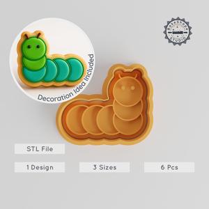 Caterpillar Shape Cutter & Stamp Set, Garden Insect Design, Cookie & Fondant, 3 Sizes PRODUCT_67