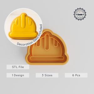 Hard Hat Shape Cutter & Stamp, Safety Helmet Cookie & Fondant Tool, 6-Piece Set, S/M/L Sizes PRODUCT_494