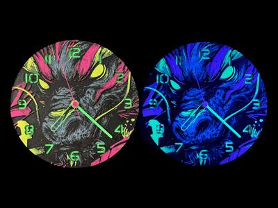 wall / desk clock Street-Art Neon Dragon