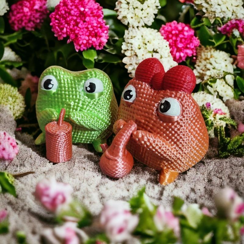 CUTE DRINKING FROG COUPLE ( Crochet Style )