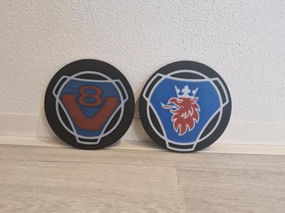 Coasters with Scania Griffin and V8 Logo